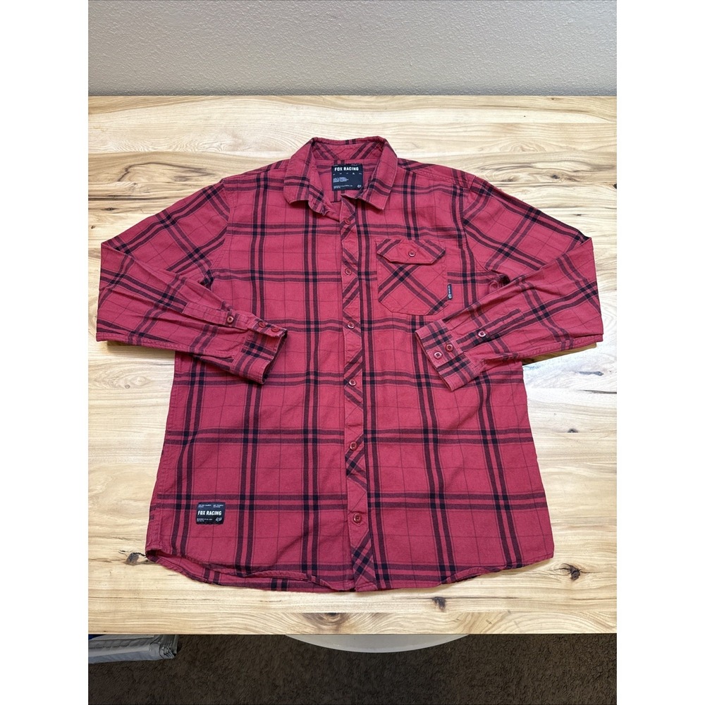 Fox Racing Men's Red Black Plaid Flannel Long Sleeve Button Up Shirt XL